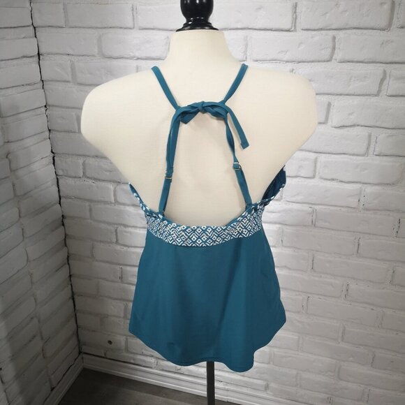Time & Tru Ladies Size XL (16-18) Teal & White w/ Gold Tone Specs Tankini Top - Picture 2 of 8